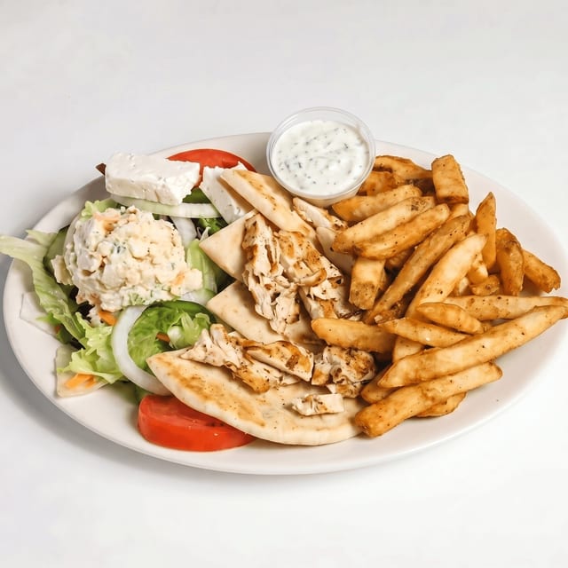 Chicken Souvlaki Platter.