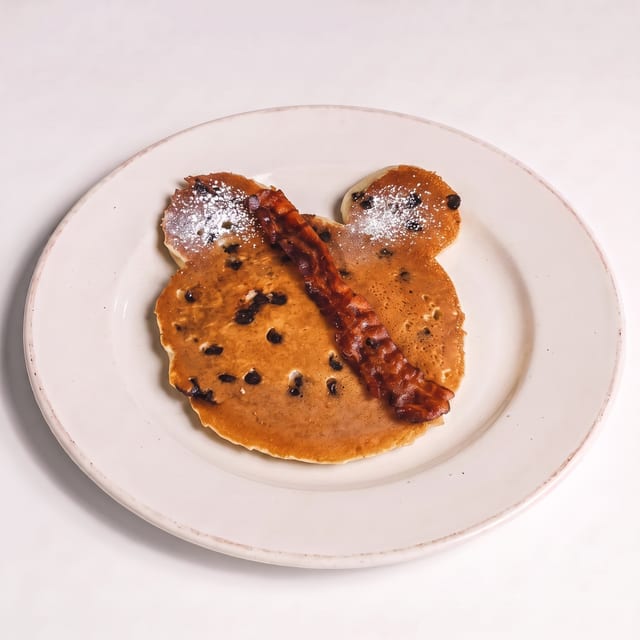 Mickey Mouse Pancake with Bacon or Sausage.